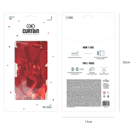 Kurtyna serca czerwone 100x200cm 1 sztuka 137543