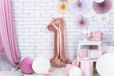 Balon foliowy cyferka 1 różowe złoto 86cm 1 sztuka FB1M-1-019R