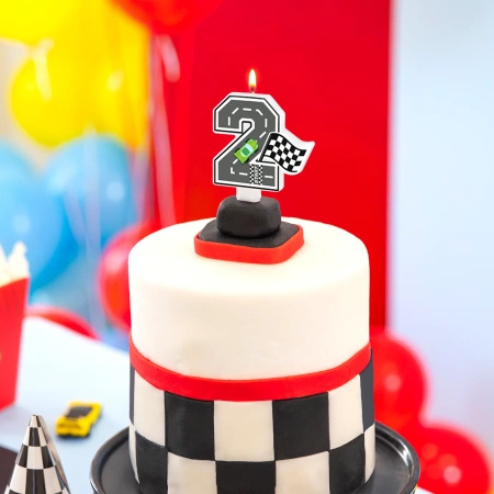 Świeczka na tort cyfra 2 Wyścigówki Race On 1 sztuka 169247