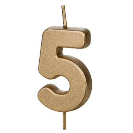 Świeczka na tort cyferka 5 złota urodziny 4,5cm Partydeco 1 sztuka SCU9-5
