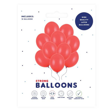 Balony czerwone pastelowe 27cm lateksowe Strong 10 sztuk SB12P-007J-10x