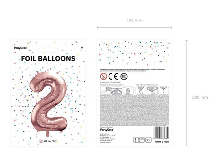 Balon foliowy cyferka 2 różowe złoto 86cm 1 sztuka FB1M-2-019R