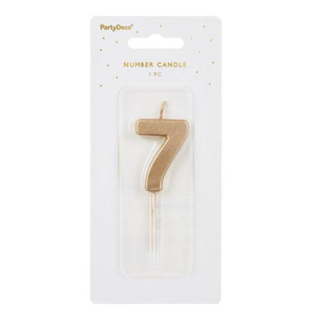 Świeczka na tort cyferka 7 złota urodziny 4,5cm Partydeco 1 sztuka SCU9-7