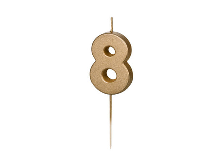Świeczka na tort cyferka 8 złota urodziny 4,5cm Partydeco 1 sztuka SCU9-8