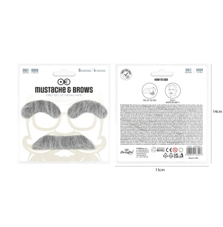 Sztuczne wąsy brwi samoprzylepne siwe zestaw PartyPal 167427