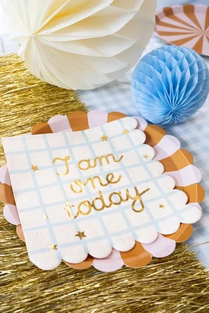 Serwetki na Roczek beżowe I am one today beżowe w kratkę 33x33cm 12 sztuk SP33-101