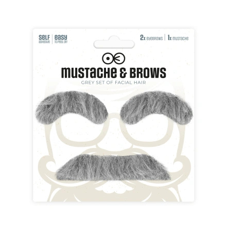 Sztuczne wąsy brwi samoprzylepne siwe zestaw PartyPal 167427