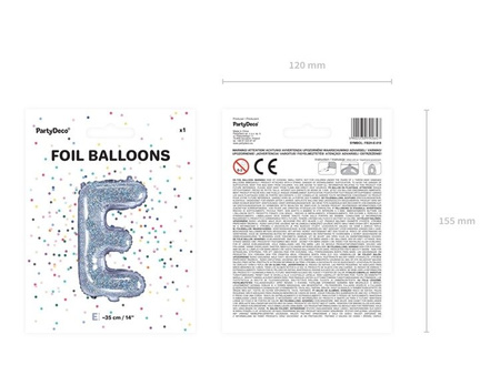 Balon foliowy E holograficzny 35cm 1szt FB2H-E-018