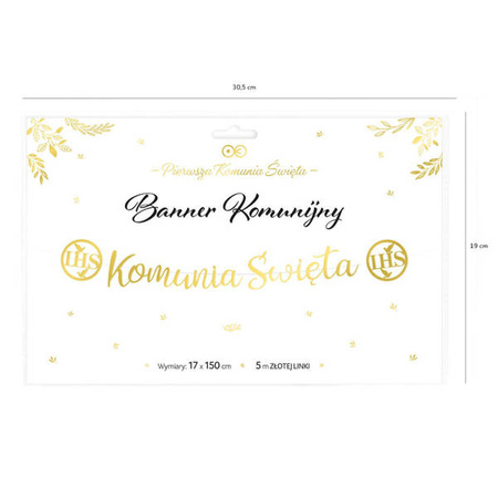 Baner komunijny Komunia Święta IHS złoty 150cm 1 sztuka 127483