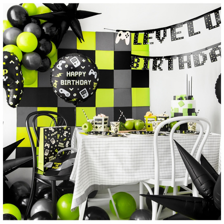 Balon foliowy pady do gier z napisem Happy Birthday pastylka okrągły 35 cm 1 sztuka FB344