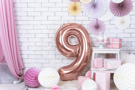Balon foliowy cyferka 9 różowe złoto 86cm 1 sztuka FB1M-9-019R