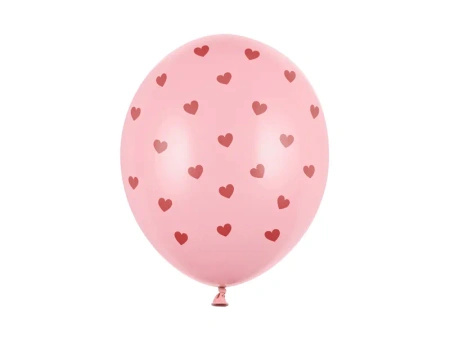 Balony różowe w czerwone serduszka 30cm 50 sztuk SB14P-278-081J-50x