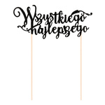 Topper na tort z napisem Wszystkiego najlepszego czarny brokatowy 19cm 1 sztuka 144626
