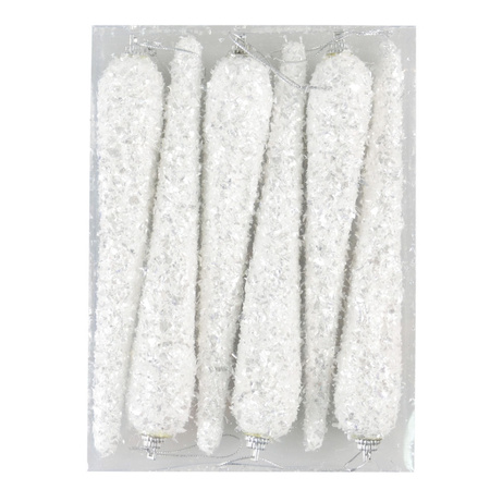 Zawieszki choinkowe białe sople posrebrzane bombki 16cm 6 sztuk BN0295