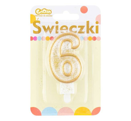 Świeczka na tort cyfra 6 złota brokatowa 1 sztuka PF-SCZK6