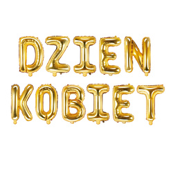 Balony DZIEN KOBIET napis foliowe złote 35cm FB2M-DZIEN-KOBIET-019