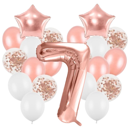 Balony na 7 urodziny różowe złoto zestaw 21 sztuk A27