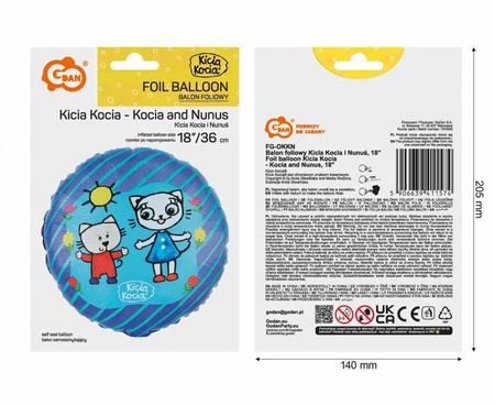 Balon Kicia Kocia i Nunuś okrągły foliowy 36cm Godan 1 sztuka FG-OKKN