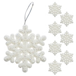 Zawieszki na choinkę śnieżynki białe brokatowe 7cm 8 sztuk BN0332
