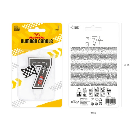 Świeczka na tort cyfra 7 Wyścigówki Race On 1 sztuka 169292