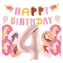 Balony na 4 urodziny Koniki girlanda napis Happy Birthday zes-konie14