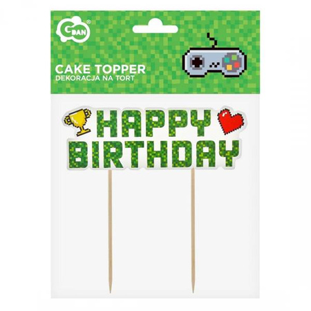 Topper na tort Happy Birthday Game On 14,5x14cm 1 sztuka PF-DTGH