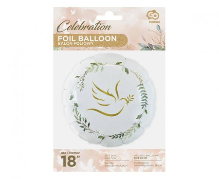 Balon foliowy Gołąbek z listkami na Chrzest 46cm 1 sztuka FG-OZGL