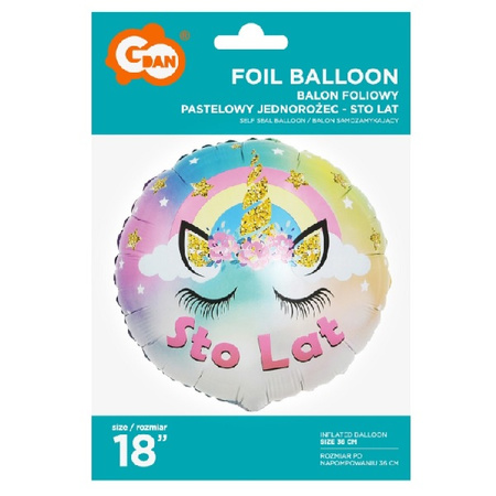 Balon foliowy na urodziny Jednorożec Sto Lat 45cm 1szt FG-OPJS