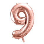 Balon foliowy cyferka 9 różowe złoto 86cm 1 sztuka FB1M-9-019R