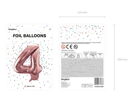 Balon foliowy cyferka 4 różowe złoto 86cm 1 sztuka FB1M-4-019R
