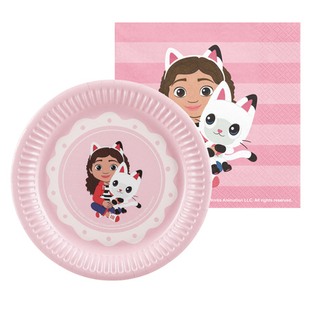 Talerzyki serwetki Koci Domek Gabi urodziny papierowe różowe dla 18 osób zes-GABI7