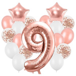 Balony na 9 urodziny różowe złoto zestaw 21 sztuk A29