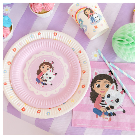 Talerzyki serwetki Koci Domek Gabi urodziny papierowe różowe dla 18 osób zes-GABI7