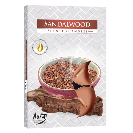 Podgrzewacze zapachowe tealight BISPOL 4H DRZEWO SANDAŁOWE 6 sztuk P15-81