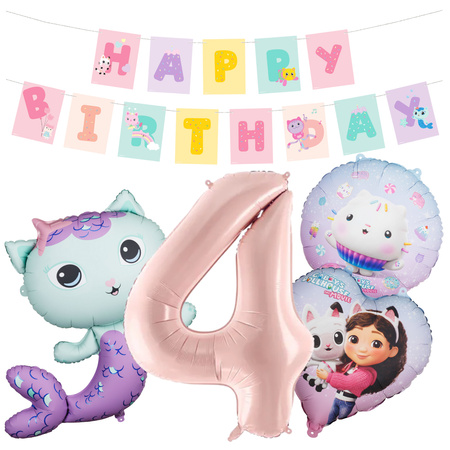 Balony na 4 urodziny Koci Domek Gabi zestaw zes-GABI24