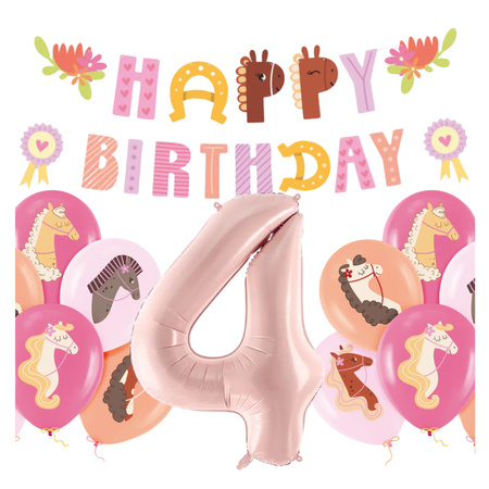 Balony na 4 urodziny Koniki girlanda napis Happy Birthday zes-konie14