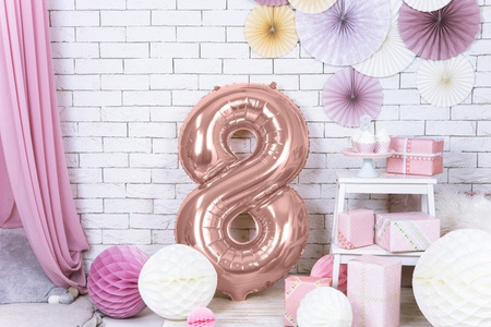 Balon foliowy cyferka 8 różowe złoto 86cm 1 sztuka FB1M-8-019R