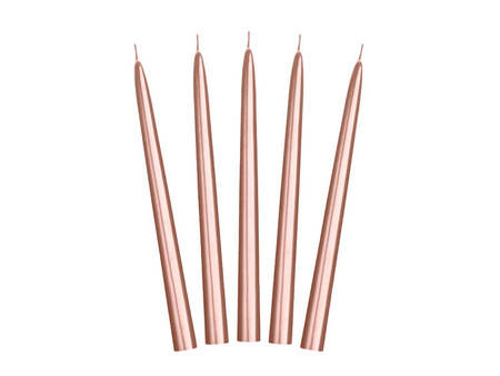 Świece stożkowe rose gold 24cm metaliczne 10 sztuk SKMET-019R