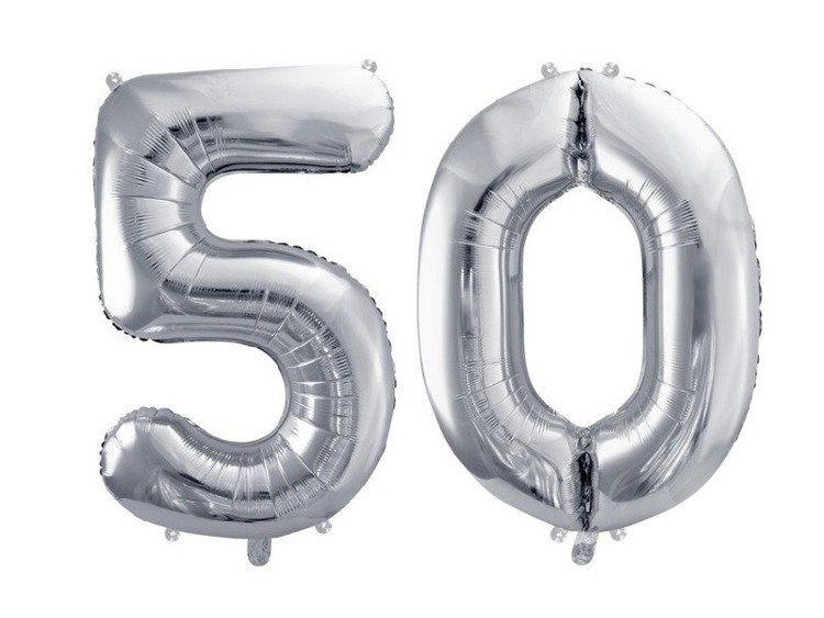 Balony na 50 urodziny srebrne foliowe 100cm FB1M-50-018