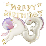 Dekoracje na 3 urodziny Jednorożce baner balony zestaw zes-JED10