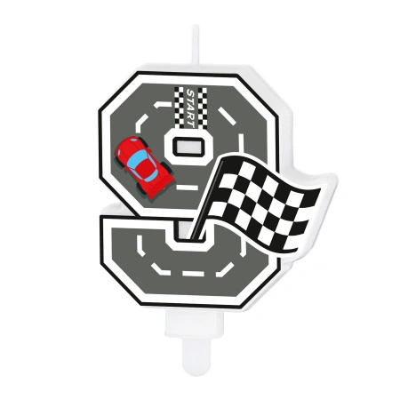 Świeczka na tort cyfra 9 Wyścigówki Race On 1 sztuka 169315