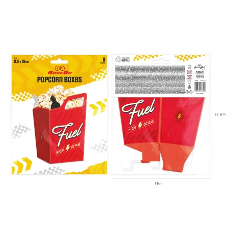 Pudełka na popcorn słodycze Wyścigówki 6 sztuk 168998