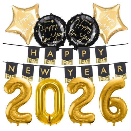 Dekoracje na Sylwestra 2026 balony baner złote czarne zes-SYL25
