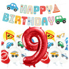 Balony na 9 urodziny Pojazdy Budowa baner Happy Birthday zestaw zes-AUTO22