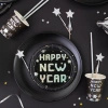 Talerzyki na Sylwestra Happy New Year czarne 18cm 6 sztuk 140543