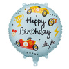 Balon foliowy sportowe auta z napisem Happy Birthday pastylka okrągły 35 cm 1 sztuka FB342