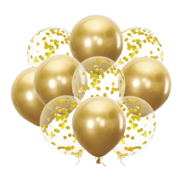 Balony złote 12cali z konfetti 10szt
