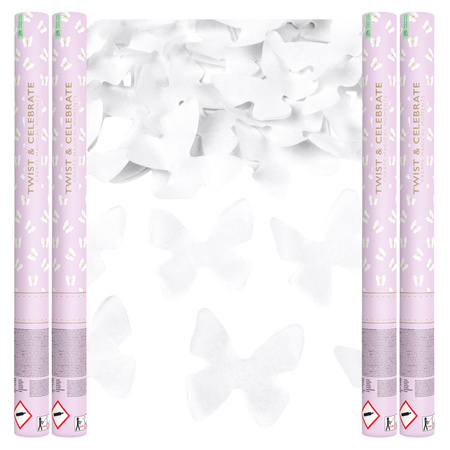 Tuby strzelające konfetti motylki białe wesele ślub sesja 60cm 4 sztuki TUKBT60-4x