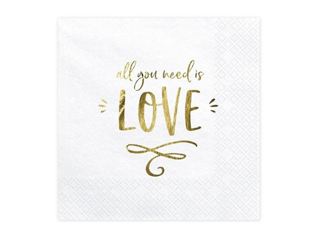 Białe serwetki na Wesele All you need is love 33cm 20 sztuk SP33-75-008-019