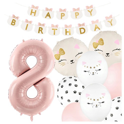 Balony na 8 urodziny Kotki Kotek dekoracje ozdoby zestaw urodzinowy zes-bal-kot-19